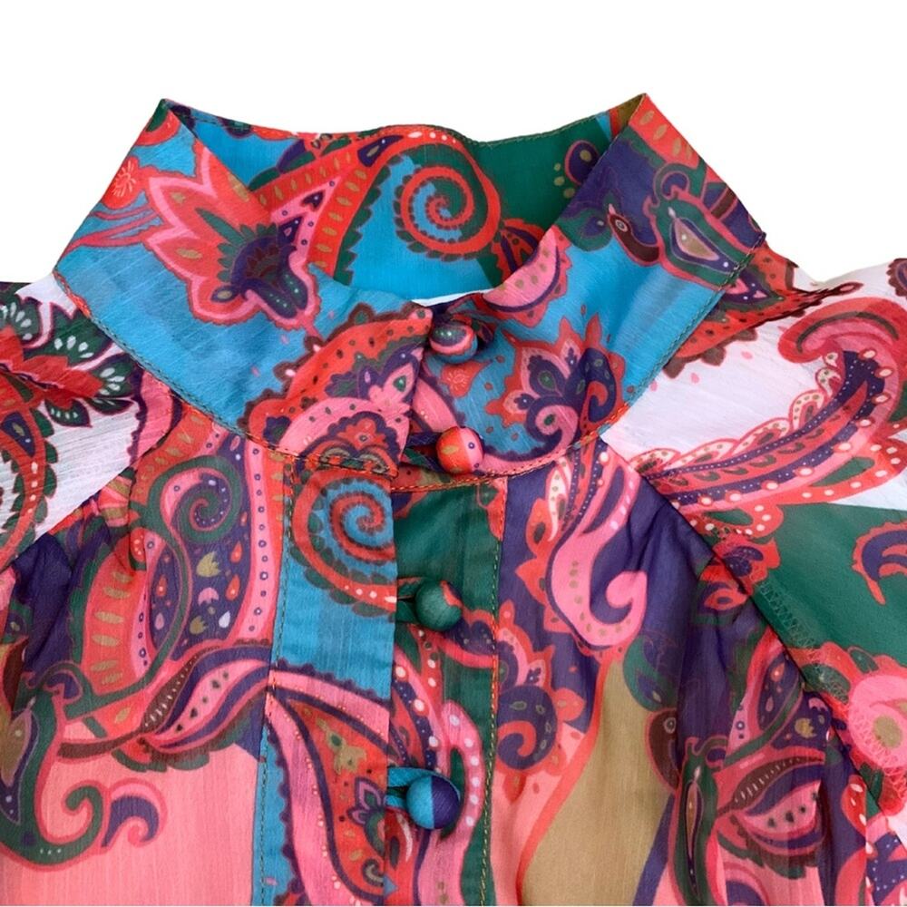 Colorful Pink Paisley Floral Print Long Sleeve Short Dress L’Atiste Small Mini - Picture 5 of 14